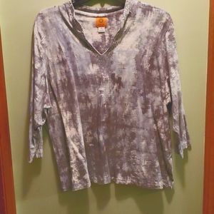 Ruby Rd 3x embellished top grays light blue cream